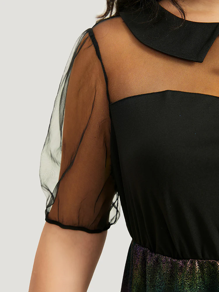 Halloween Rainbow Glitter Mesh Lapel Collar Dress - Image 7