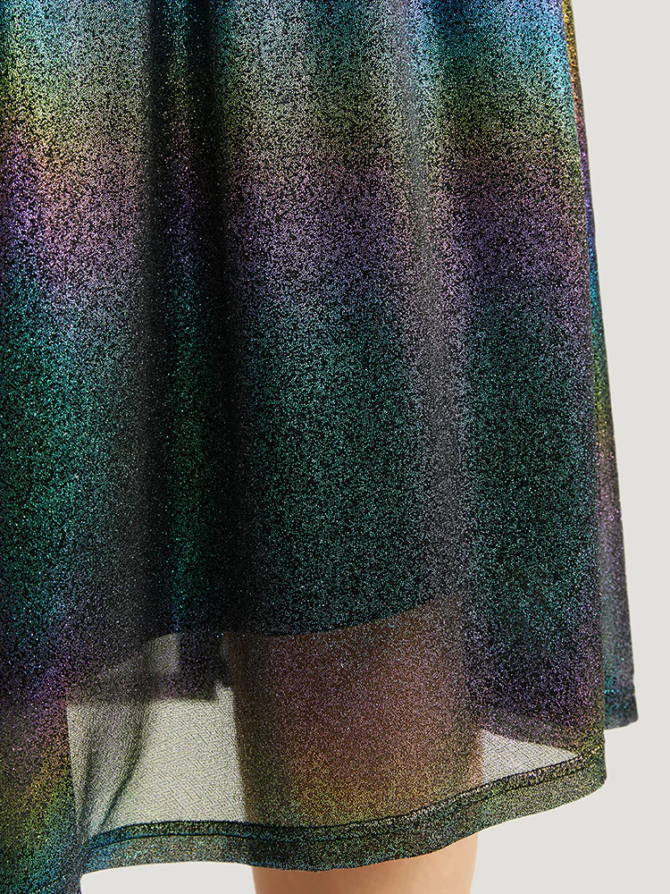 Halloween Rainbow Glitter Mesh Lapel Collar Dress - Image 8