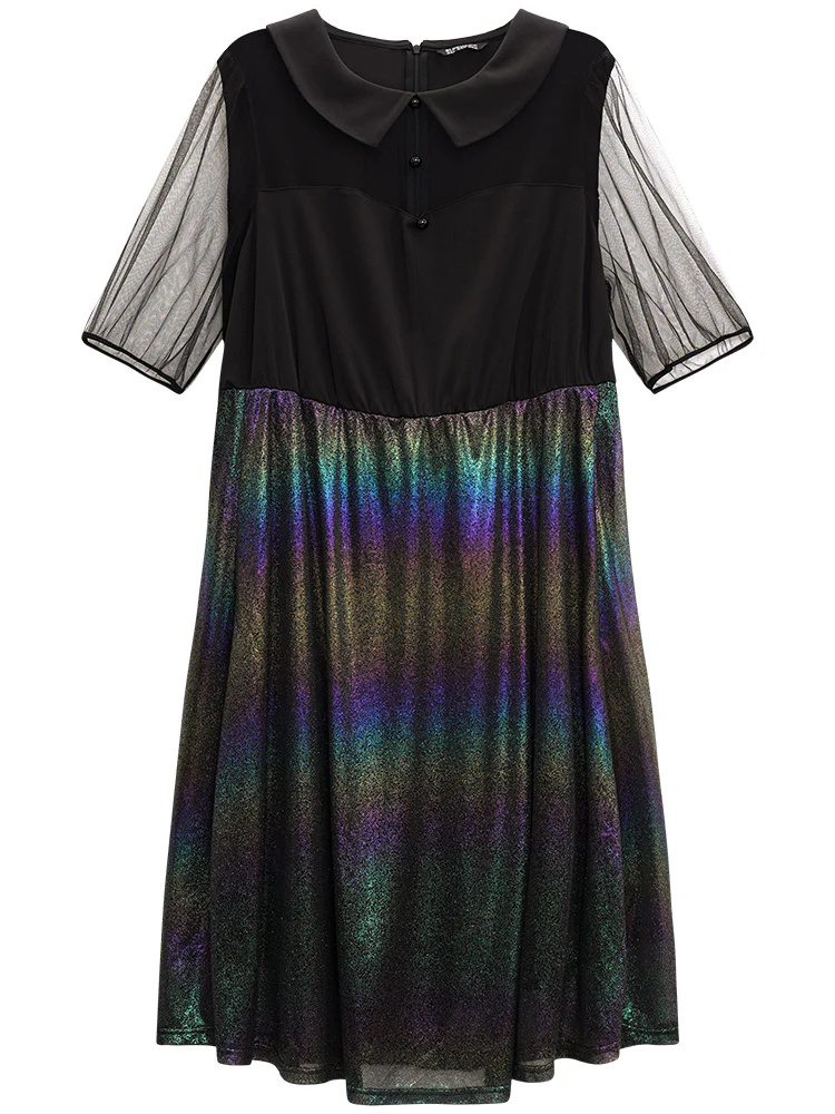 Halloween Rainbow Glitter Mesh Lapel Collar Dress - Image 9