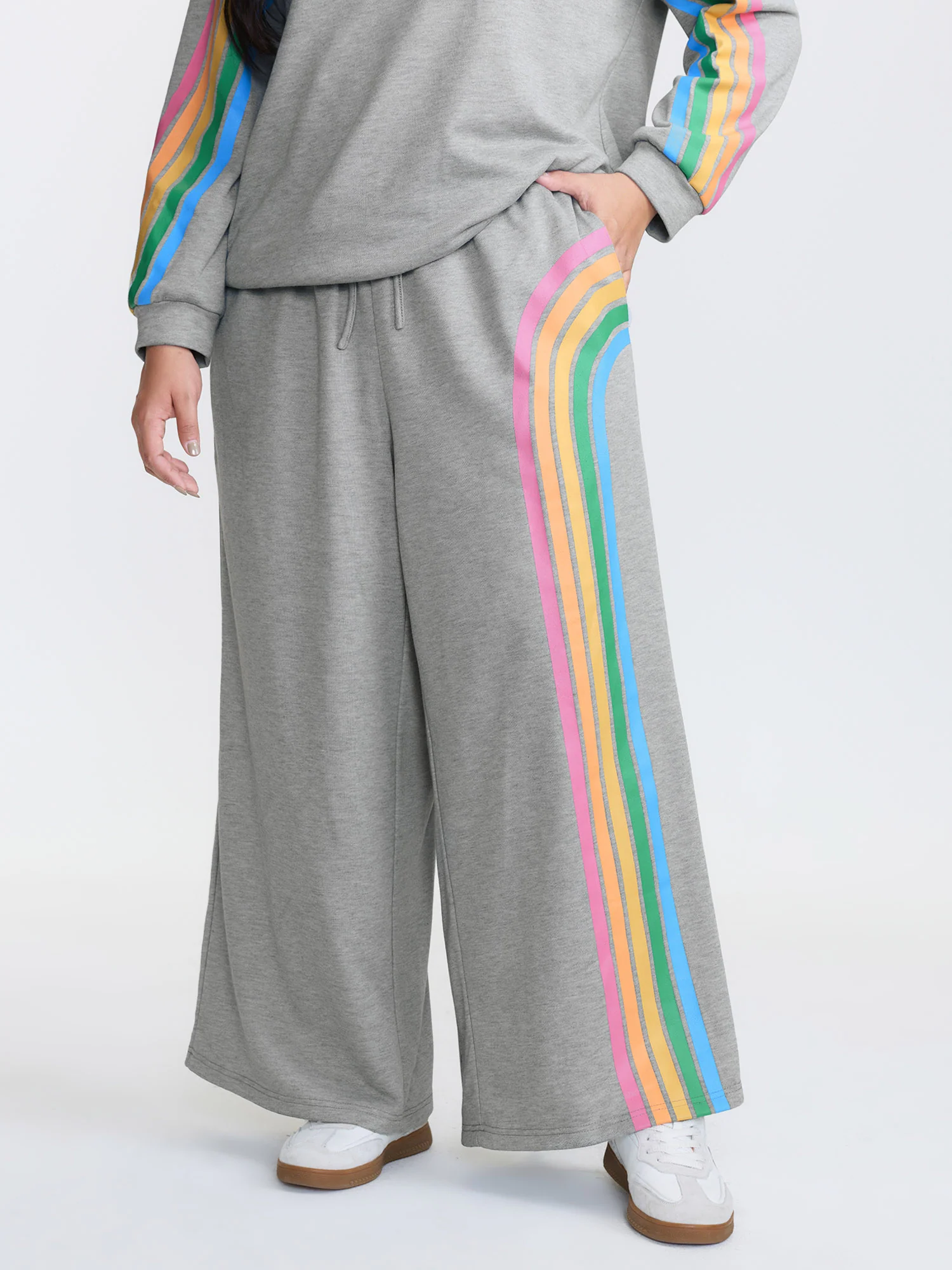 Rainbow Print Drawstring Wide-Leg Sweatpants
