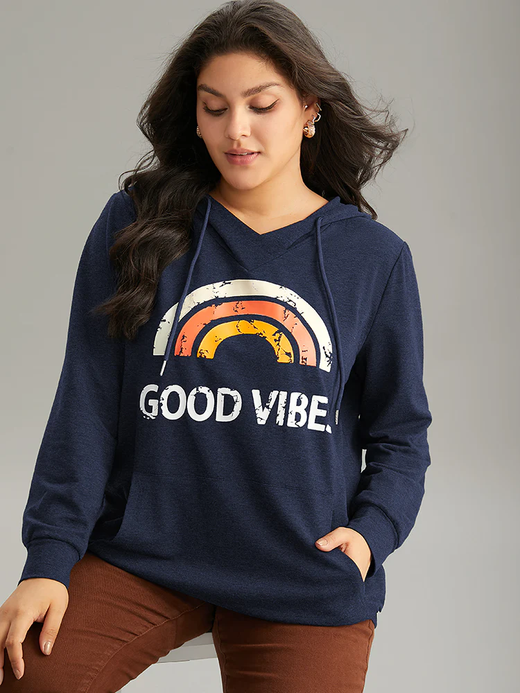 Rainbow Print Kangaroo Pocket Hooded Sweatshirt - Image 6
