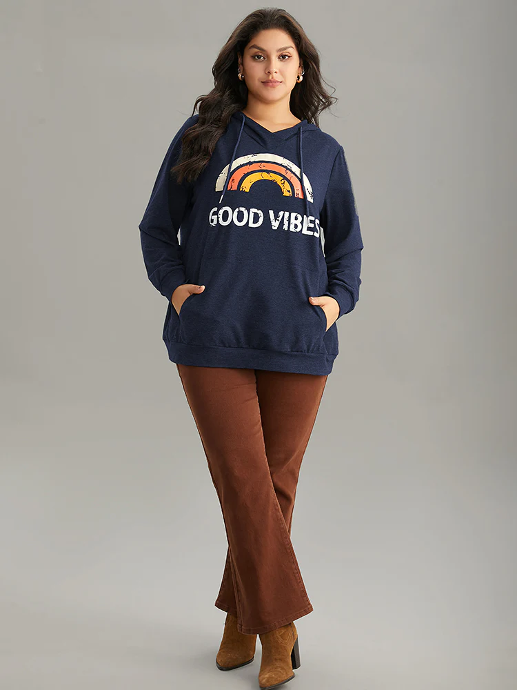 Rainbow Print Kangaroo Pocket Hooded Sweatshirt - Image 8