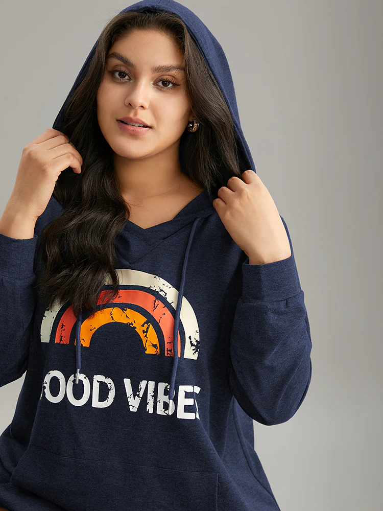Rainbow Print Kangaroo Pocket Hooded Sweatshirt - Image 9