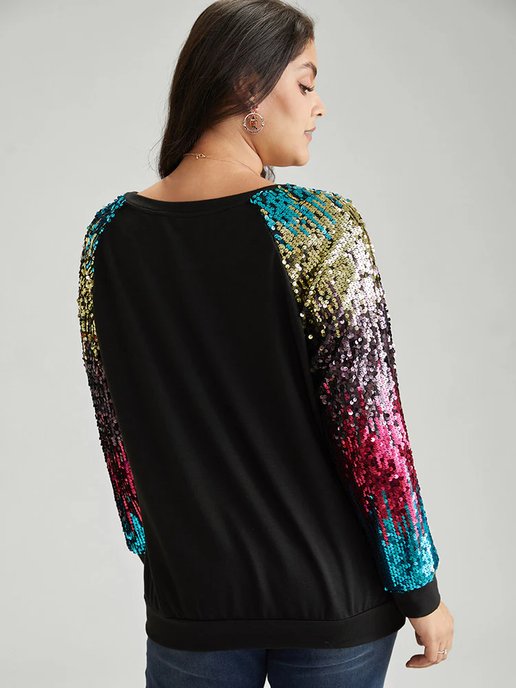 Rainbow Sequin Patchwork Raglan Sleeve Sweatshirt - Image 2