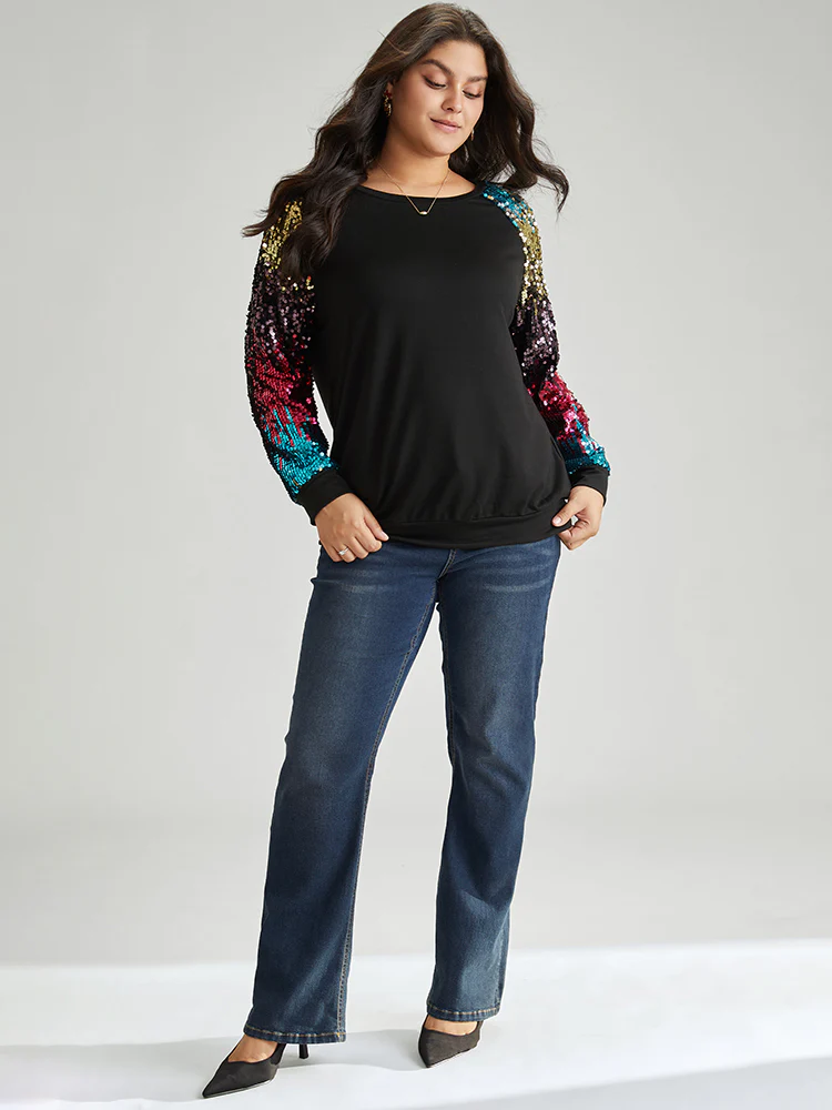 Rainbow Sequin Patchwork Raglan Sleeve Sweatshirt - Image 3