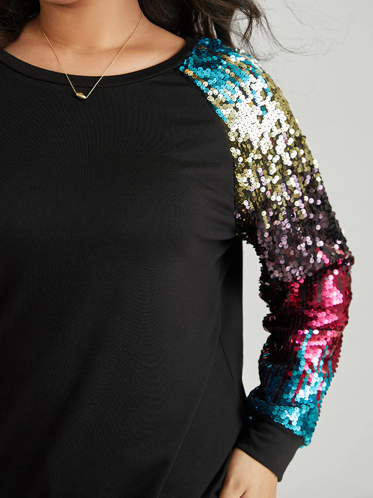 Rainbow Sequin Patchwork Raglan Sleeve Sweatshirt - Image 4