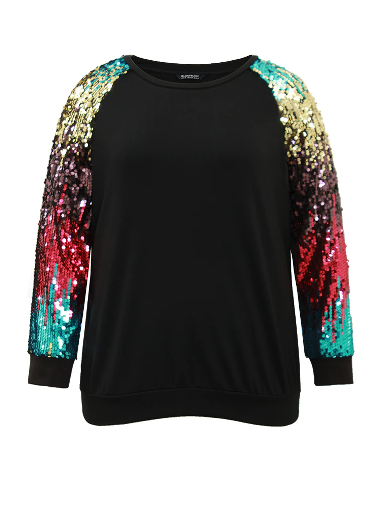 Rainbow Sequin Patchwork Raglan Sleeve Sweatshirt - Image 5