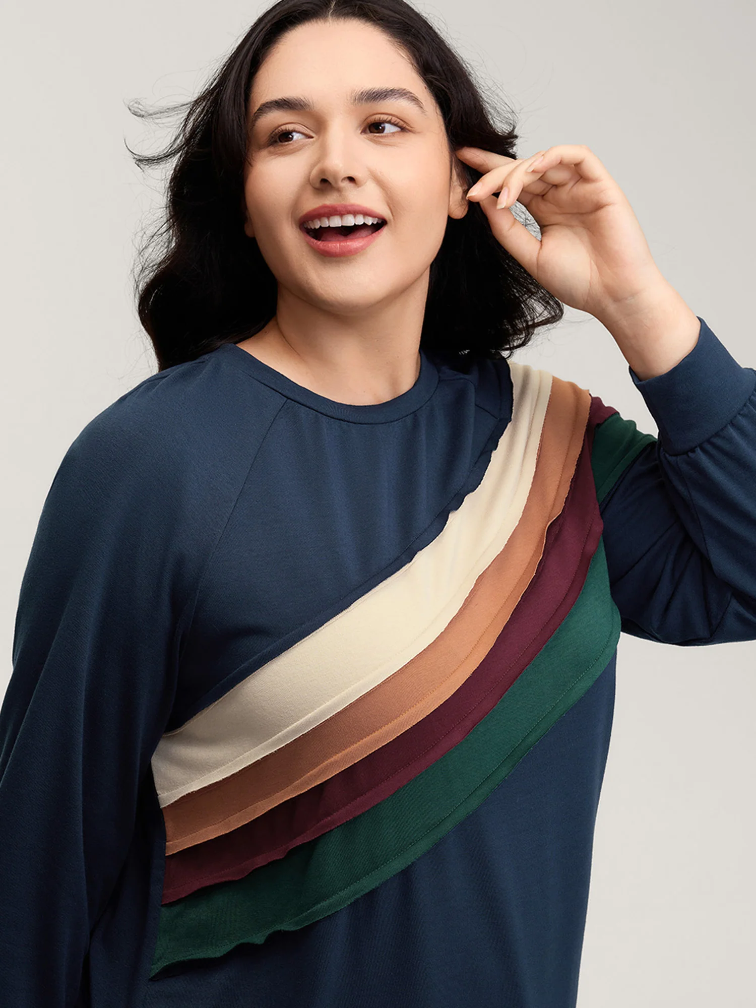 Rainbow Stripe Pleated Texture Sweatshirt - Image 2