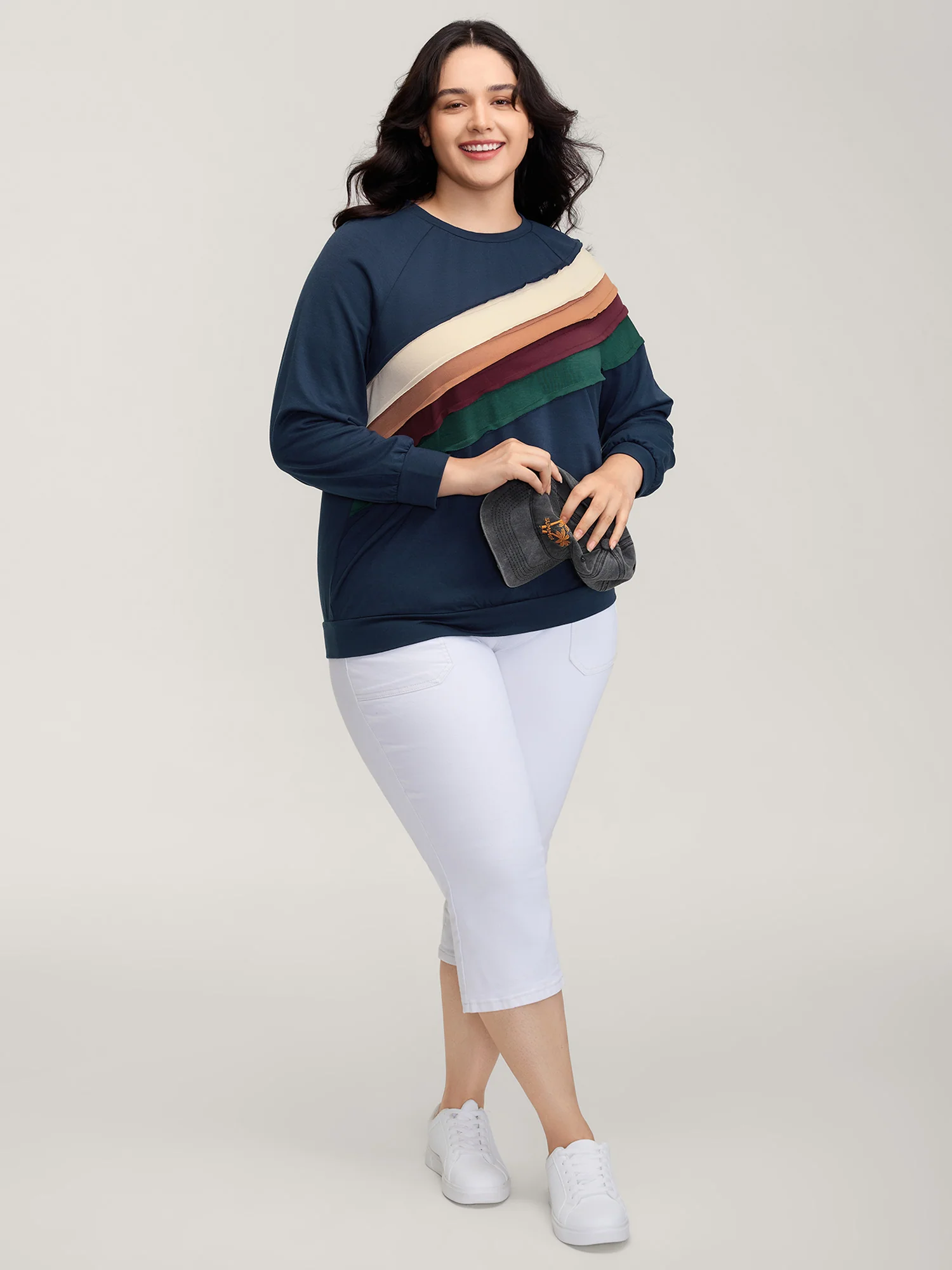 Rainbow Stripe Pleated Texture Sweatshirt - Image 3