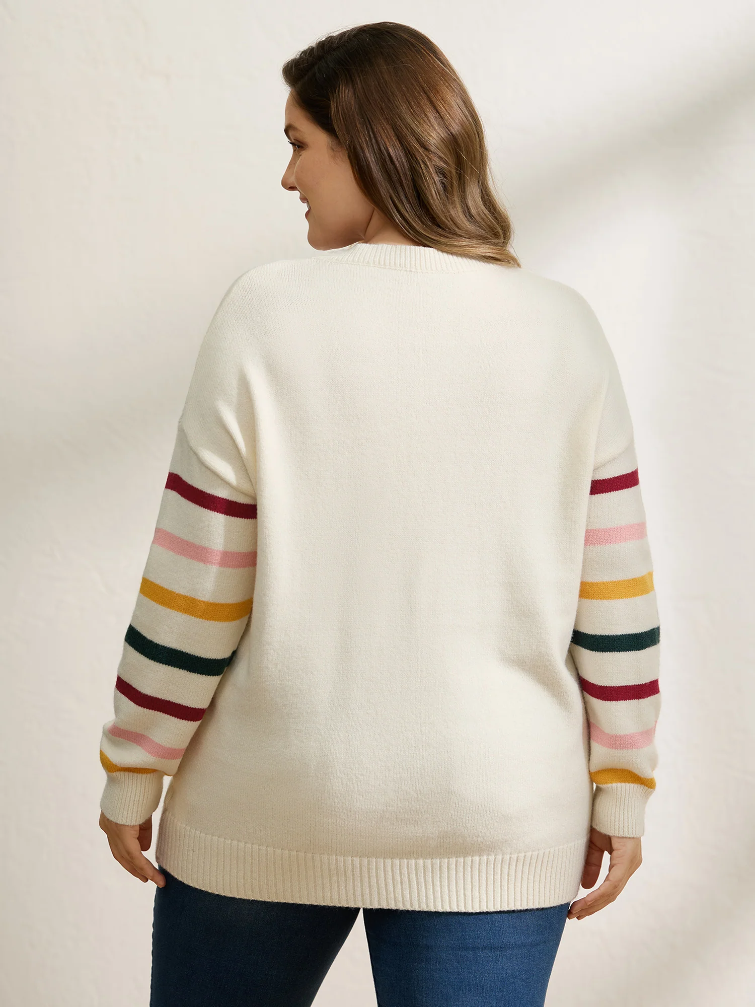 Rainbow Stripe Sleeve Contrast Pullover - Image 4