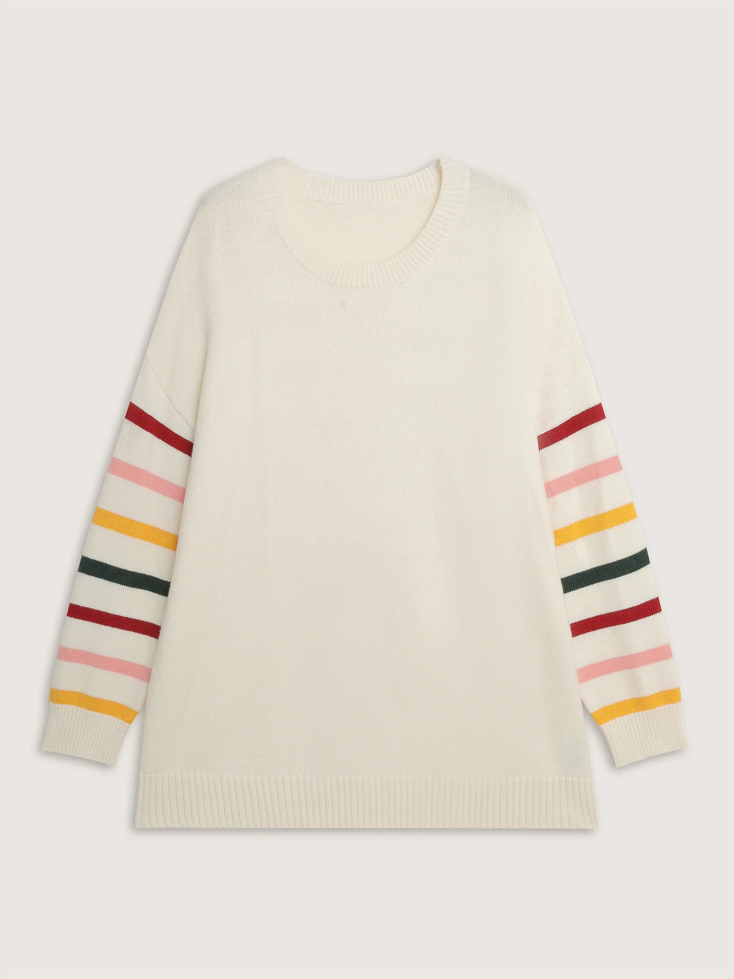 Rainbow Stripe Sleeve Contrast Pullover - Image 5
