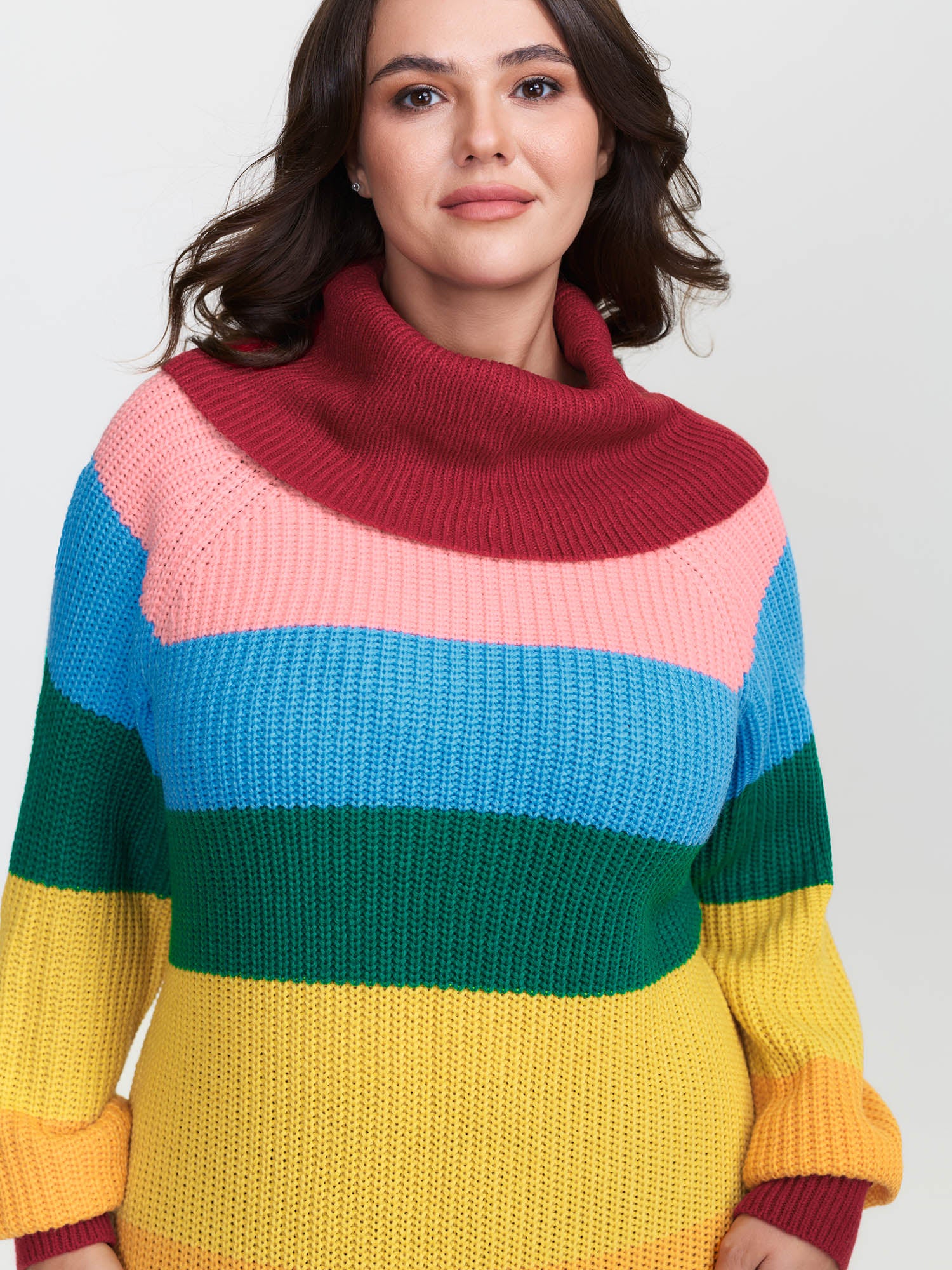 Rainbow Stripe Turtleneck Midi Sweater Dress - Image 2