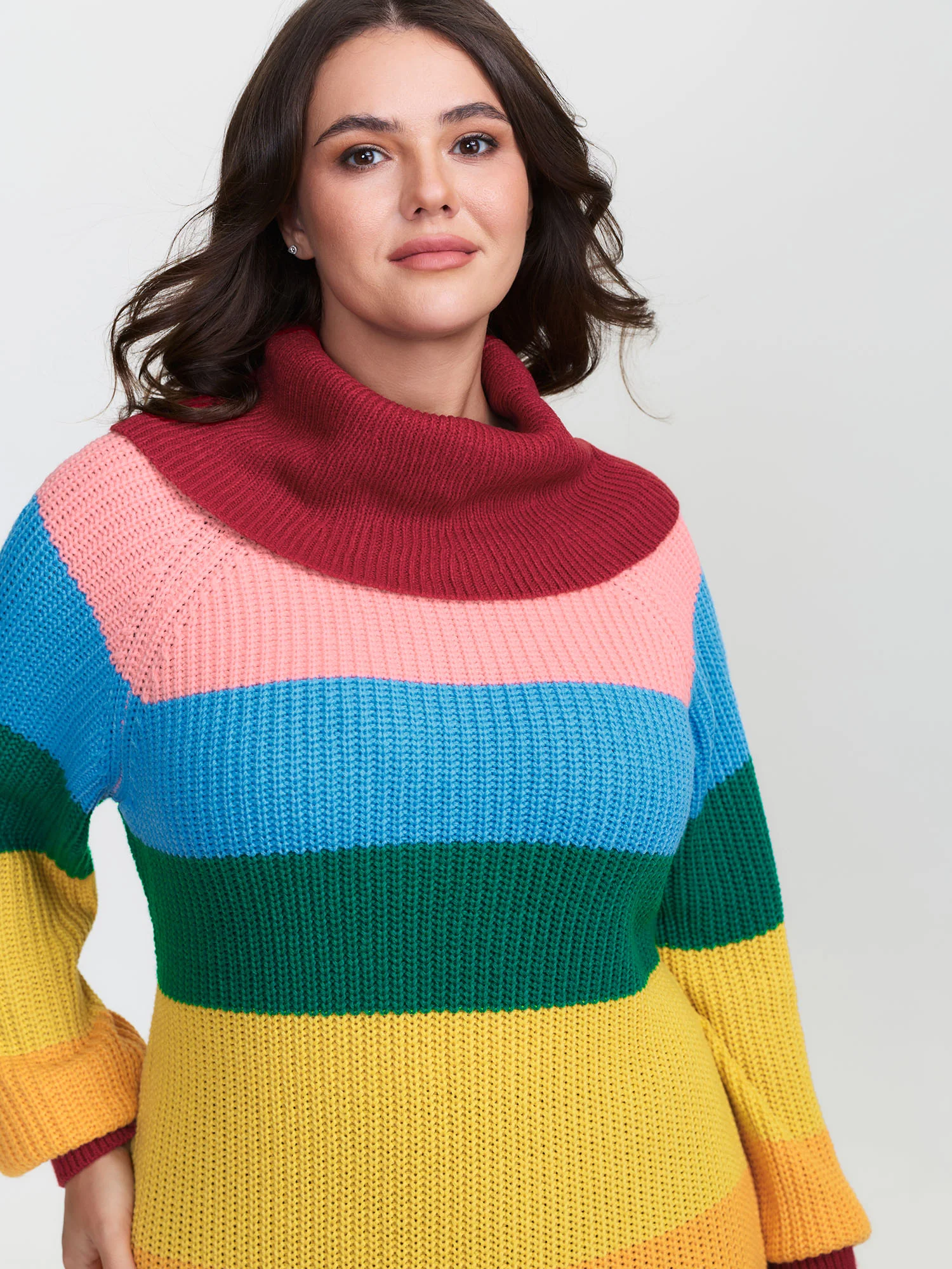 Rainbow Stripe Turtleneck Midi Sweater Dress - Image 3