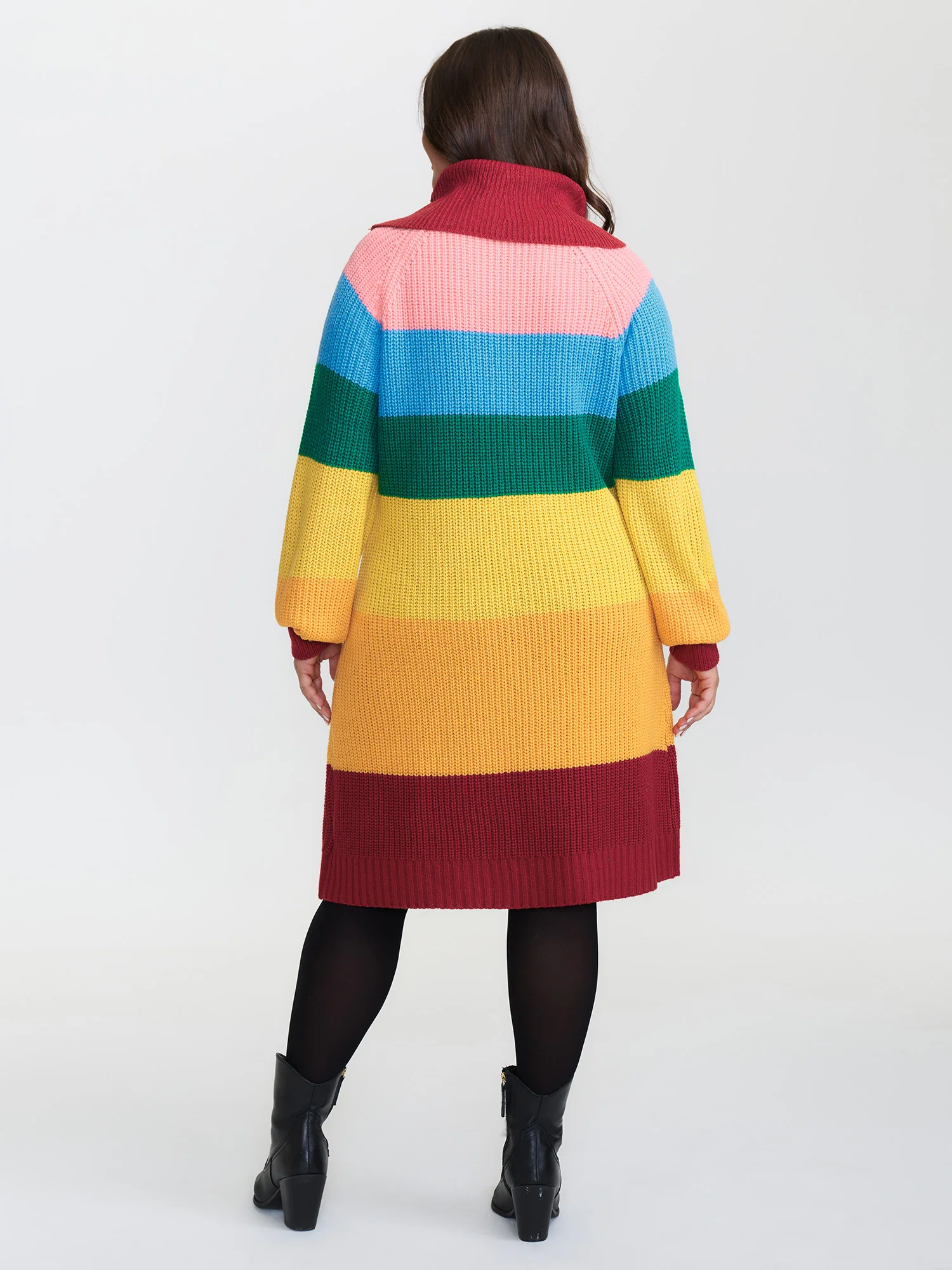 Rainbow Stripe Turtleneck Midi Sweater Dress - Image 4