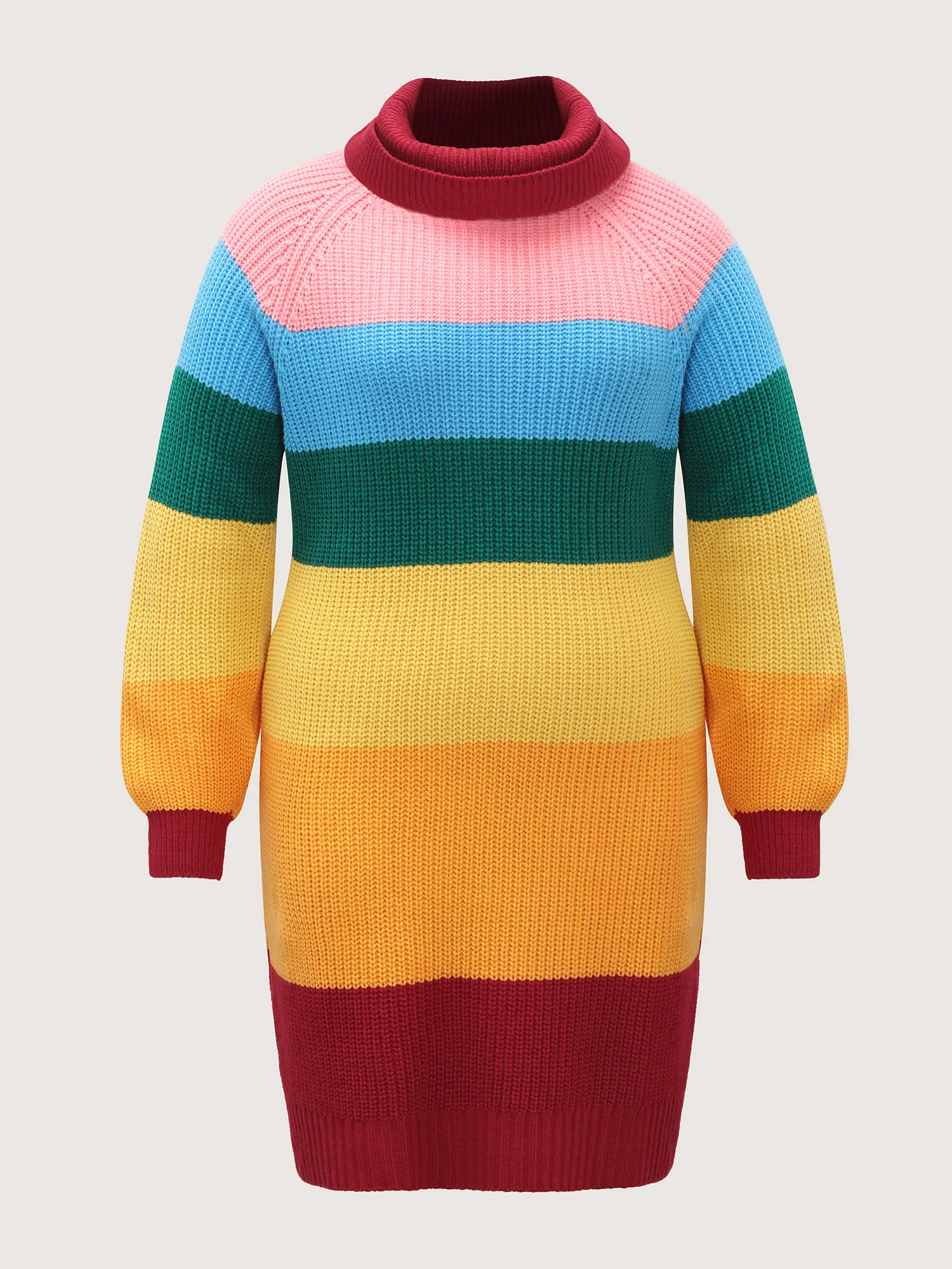 Rainbow Stripe Turtleneck Midi Sweater Dress - Image 7