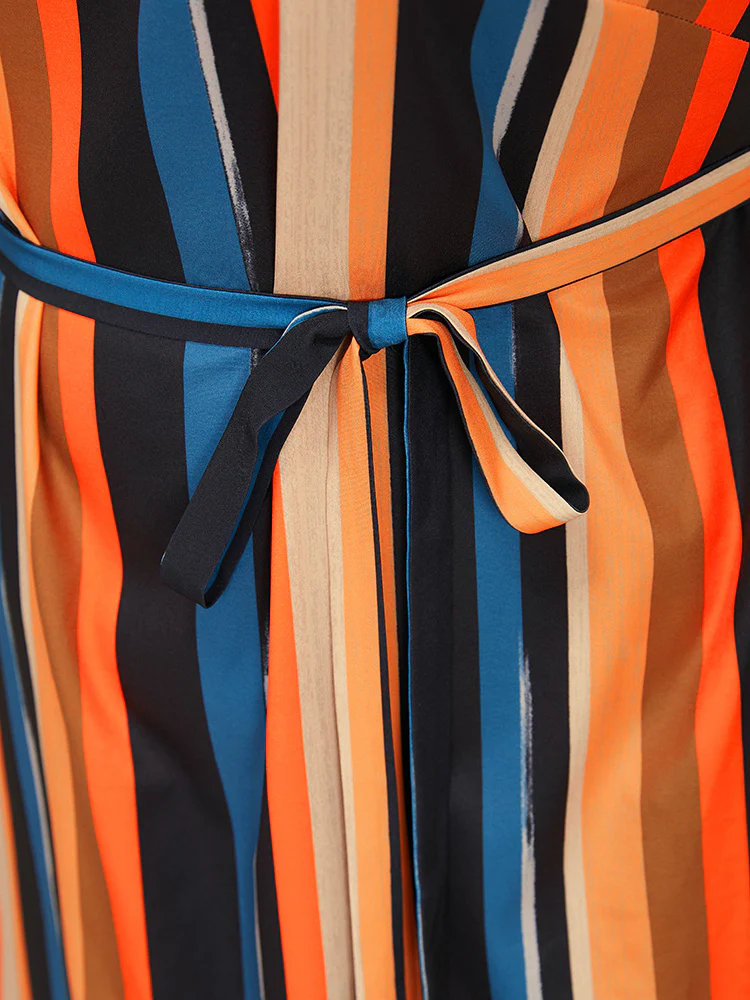 Rainbow Striped Batwing Sleeve Pocket Belt Dress - Image 7