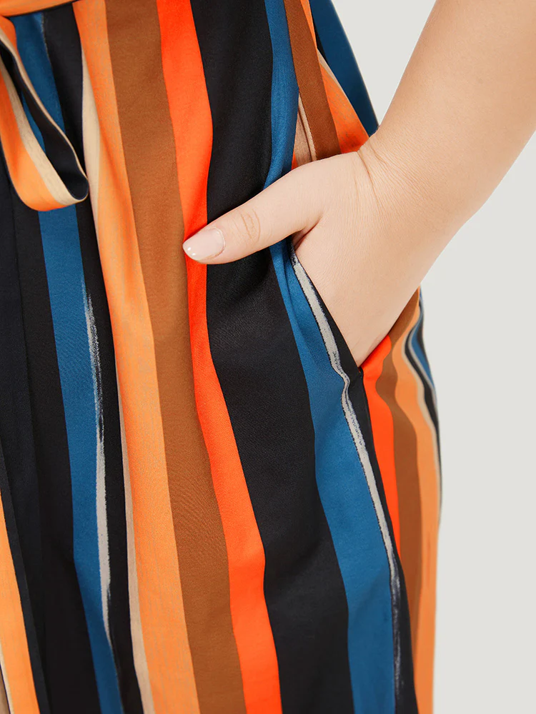 Rainbow Striped Batwing Sleeve Pocket Belt Dress - Image 8