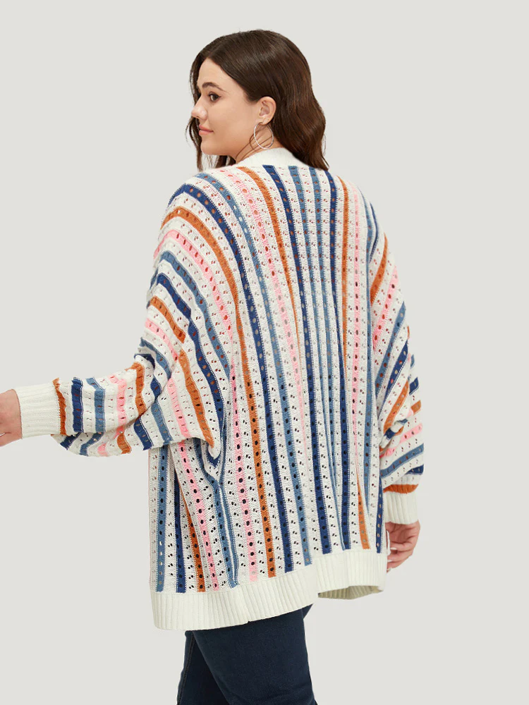 Rainbow Striped Button Through Eyelet Cardigan - Image 2