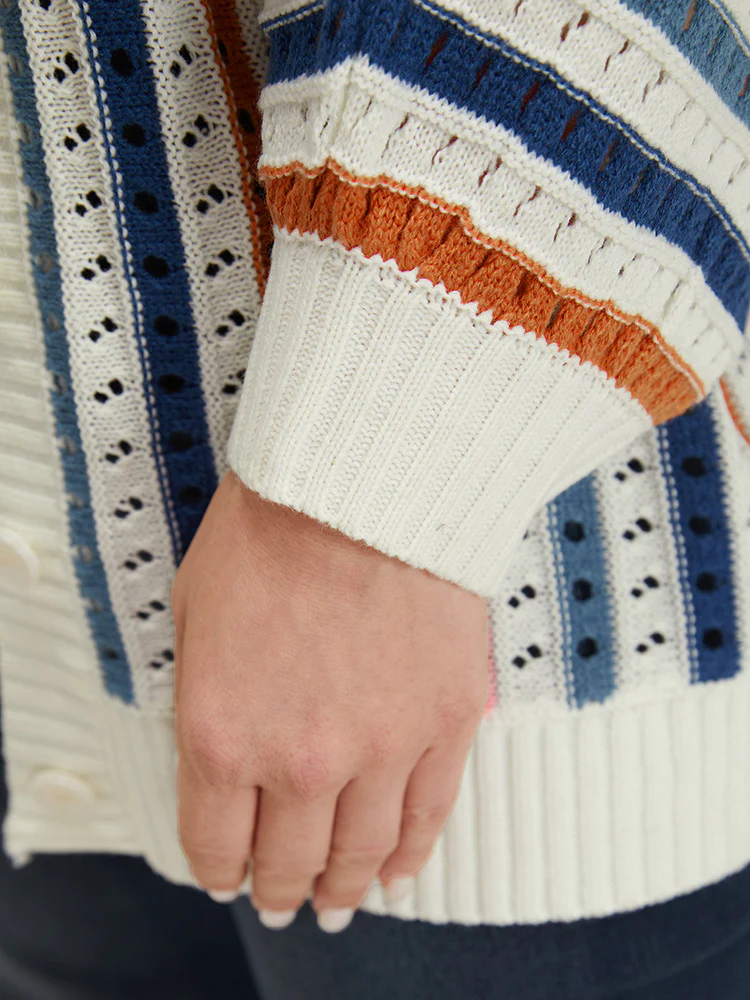 Rainbow Striped Button Through Eyelet Cardigan - Image 5