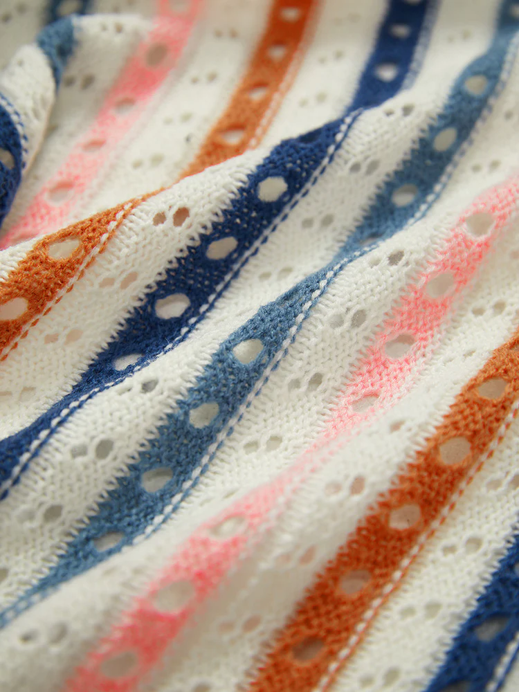 Rainbow Striped Button Through Eyelet Cardigan - Image 6