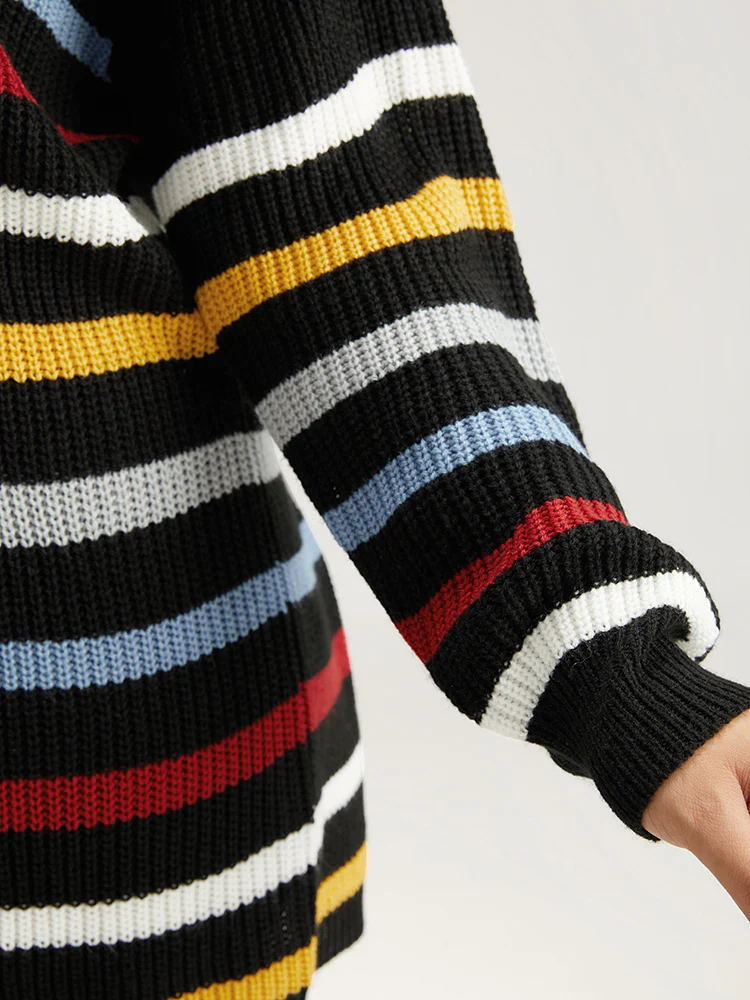 Rainbow Striped Drop Shoulder Lantern Sleeve Pullover - Image 7