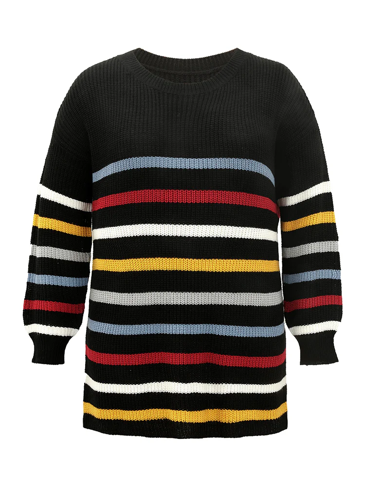 Rainbow Striped Drop Shoulder Lantern Sleeve Pullover - Image 8