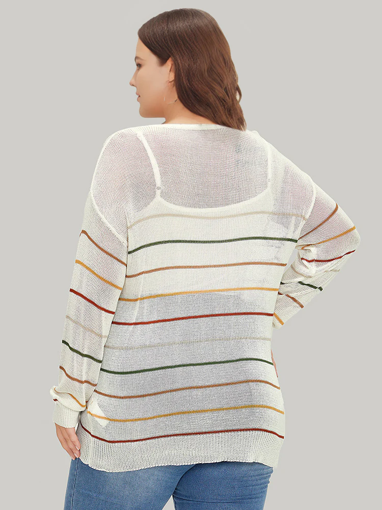 Rainbow Striped Mesh Lightweight Pullover - Image 2