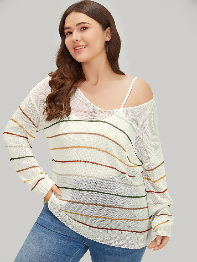 Rainbow Striped Mesh Lightweight Pullover - Image 3