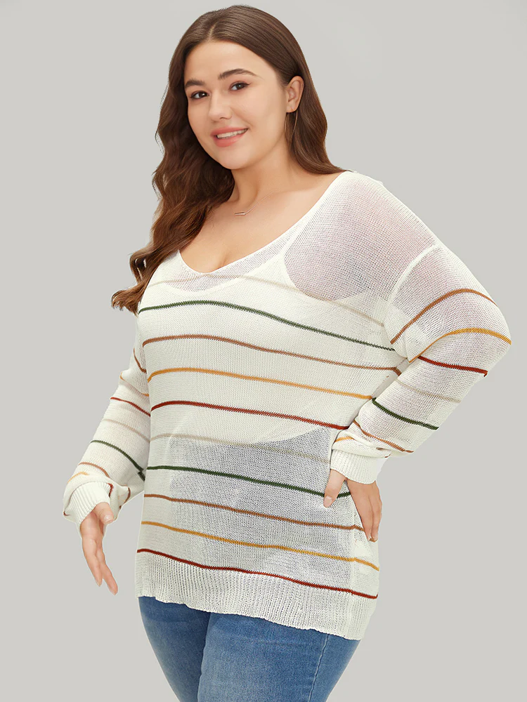 Rainbow Striped Mesh Lightweight Pullover - Image 4