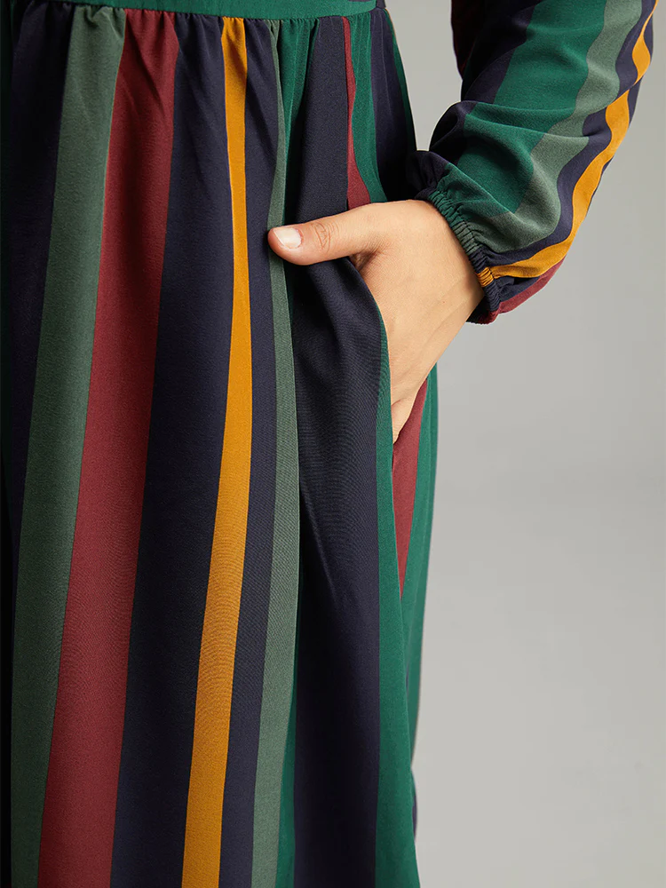 Rainbow Striped Notched Patchwork Dress - Image 7