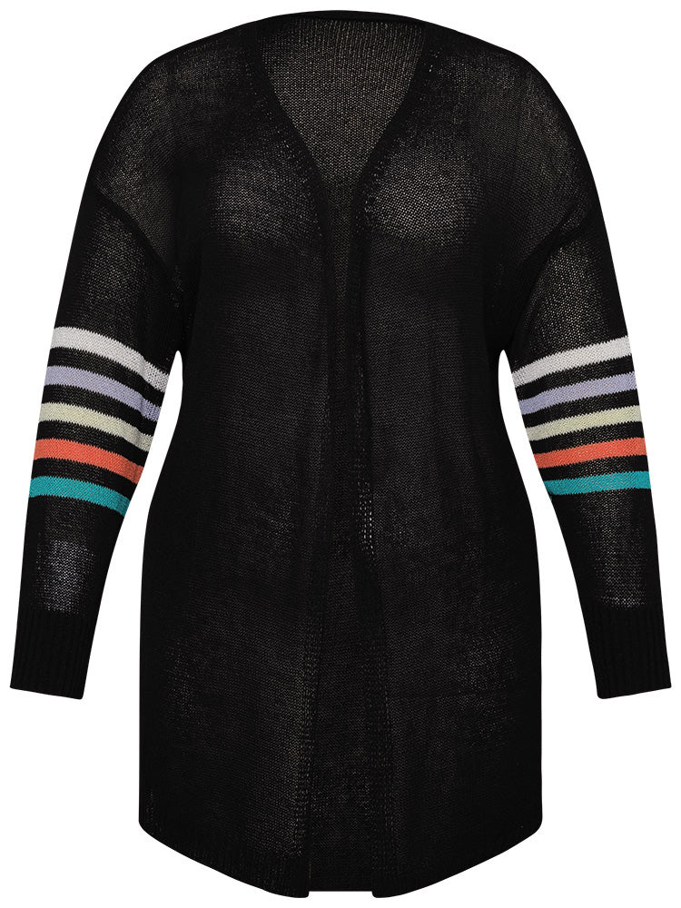Rainbow Striped Open Front Drop Shoulder Cardigan - Image 11