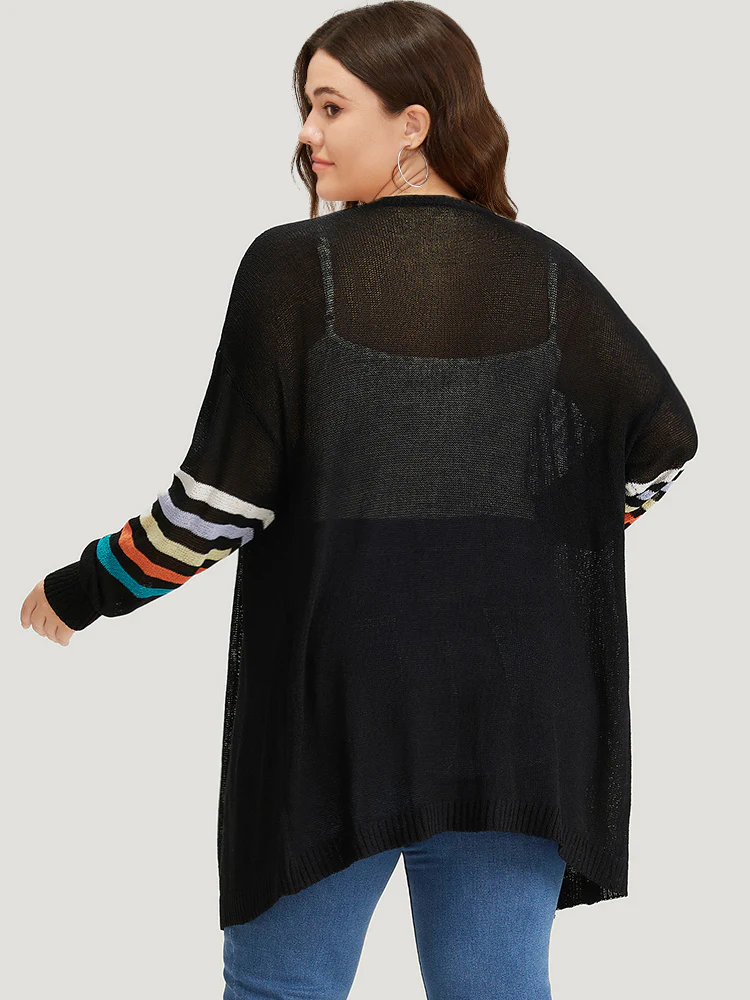 Rainbow Striped Open Front Drop Shoulder Cardigan - Image 2