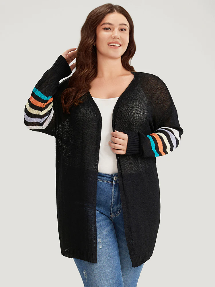 Rainbow Striped Open Front Drop Shoulder Cardigan - Image 6