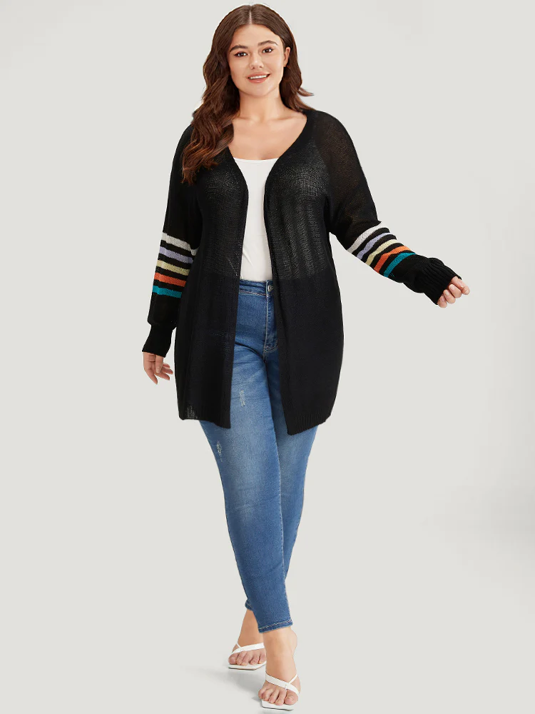 Rainbow Striped Open Front Drop Shoulder Cardigan - Image 7