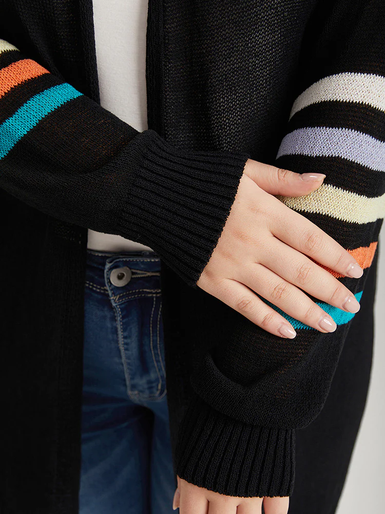 Rainbow Striped Open Front Drop Shoulder Cardigan - Image 8