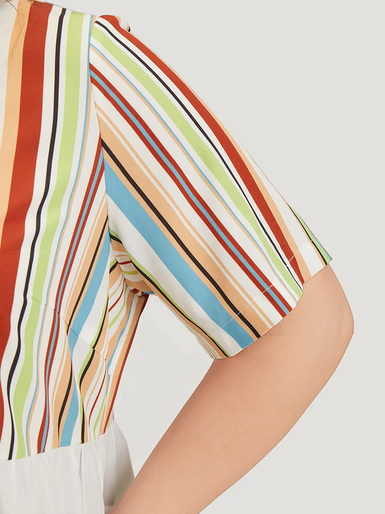 Rainbow Striped Patchwork Gathered Blouse - Image 8