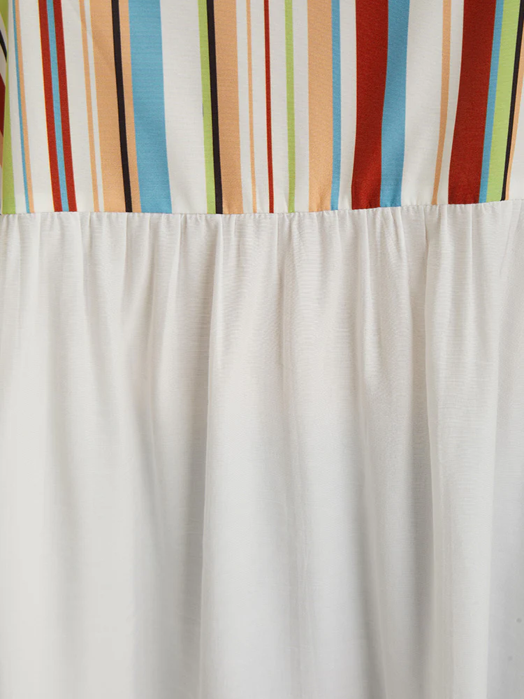 Rainbow Striped Patchwork Gathered Blouse - Image 9