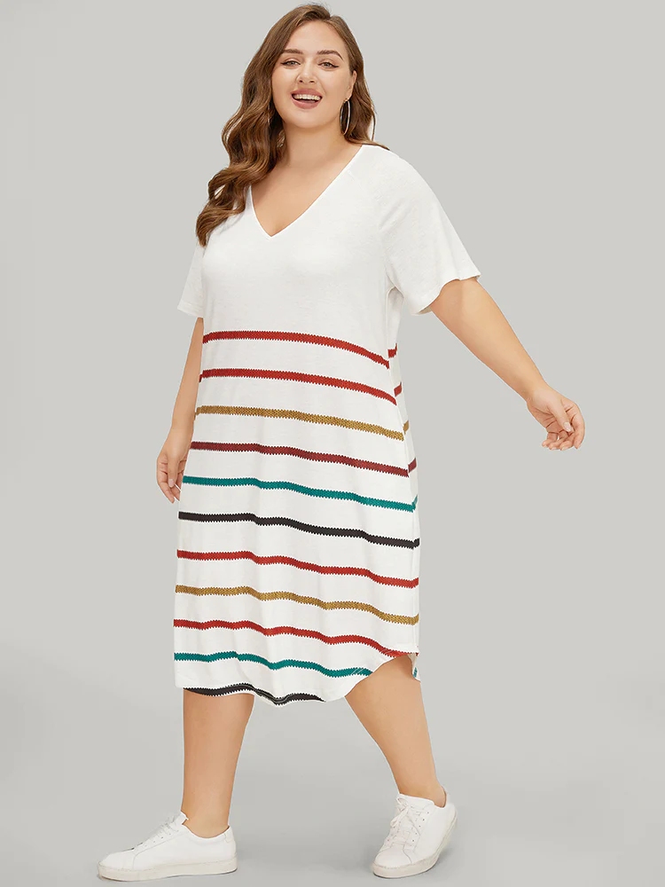 Rainbow Striped Pocket Curved Hem Dress - Image 3