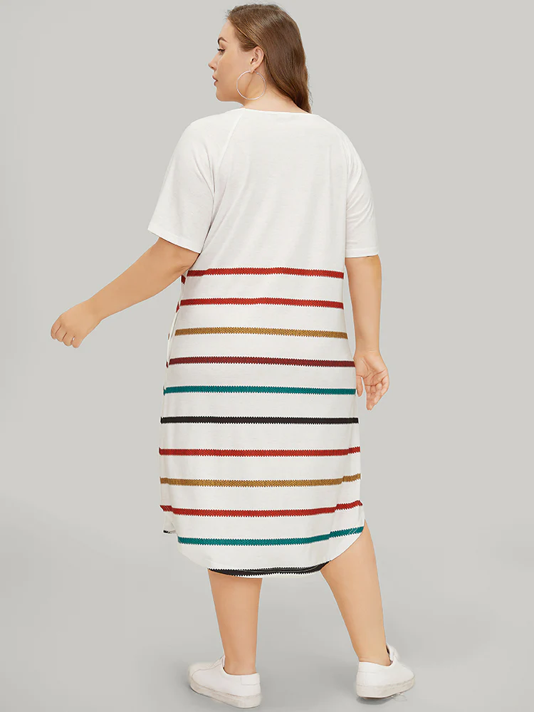 Rainbow Striped Pocket Curved Hem Dress - Image 4
