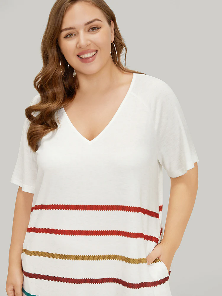 Rainbow Striped Pocket Curved Hem Dress - Image 5