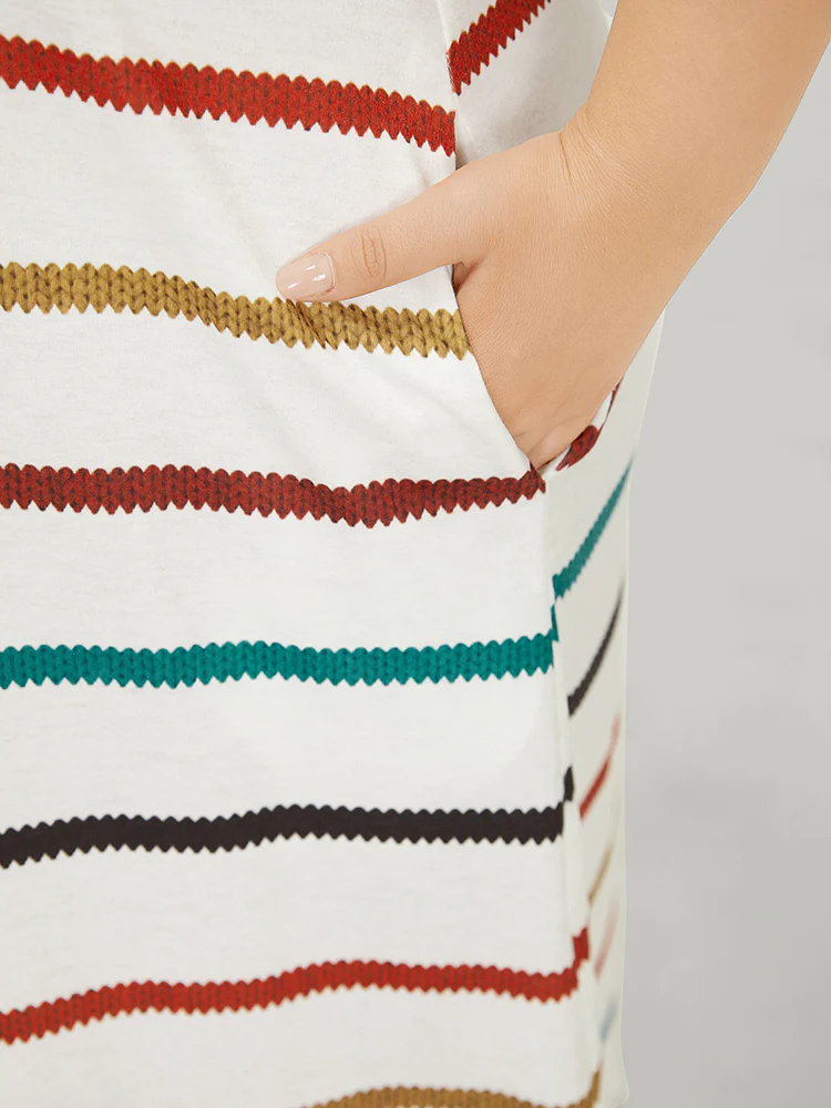 Rainbow Striped Pocket Curved Hem Dress - Image 7