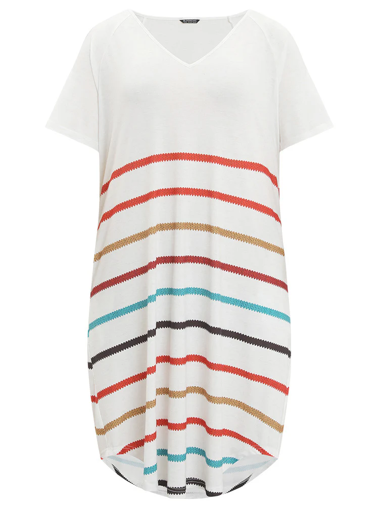 Rainbow Striped Pocket Curved Hem Dress - Image 9