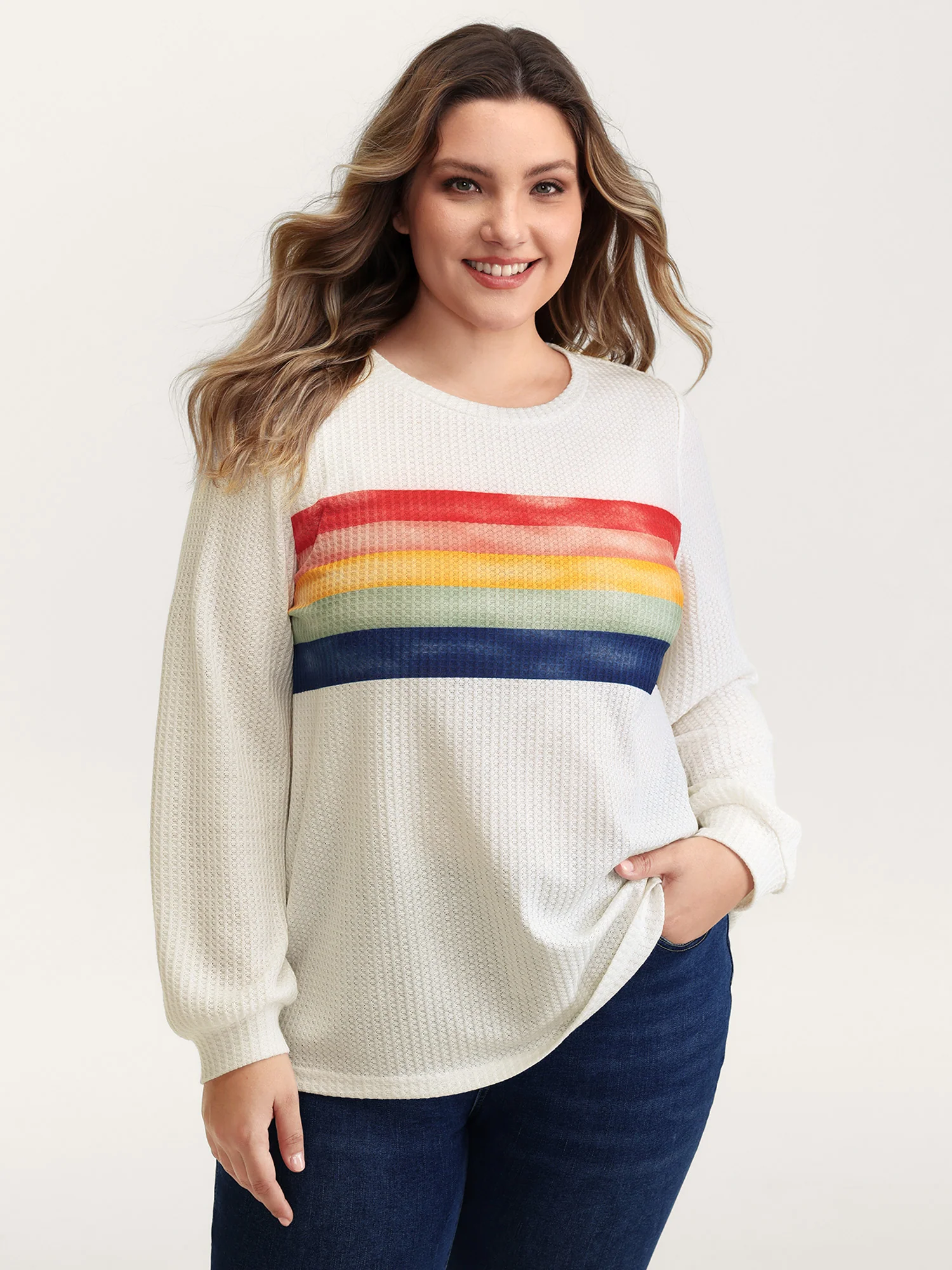 Rainbow Stripes Textured T-Shirt - Image 2