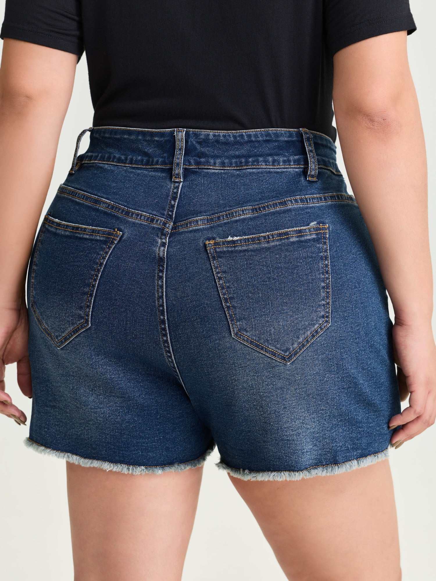 Raw Hem Stretchy Straight-Leg Denim Shorts - Image 6