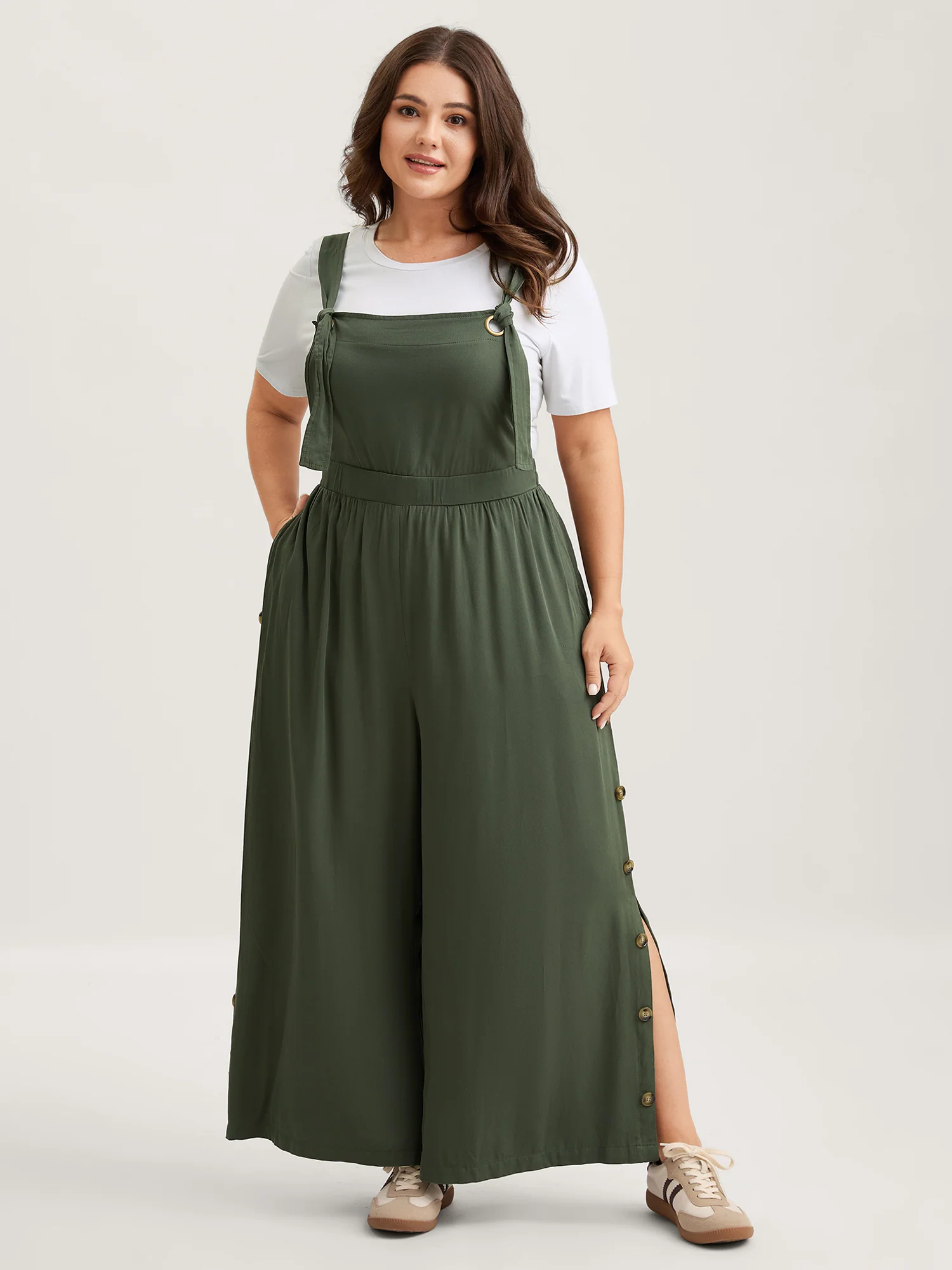 Rayon Adjustable Elastic Waist Slit Jumpsuit - Image 4