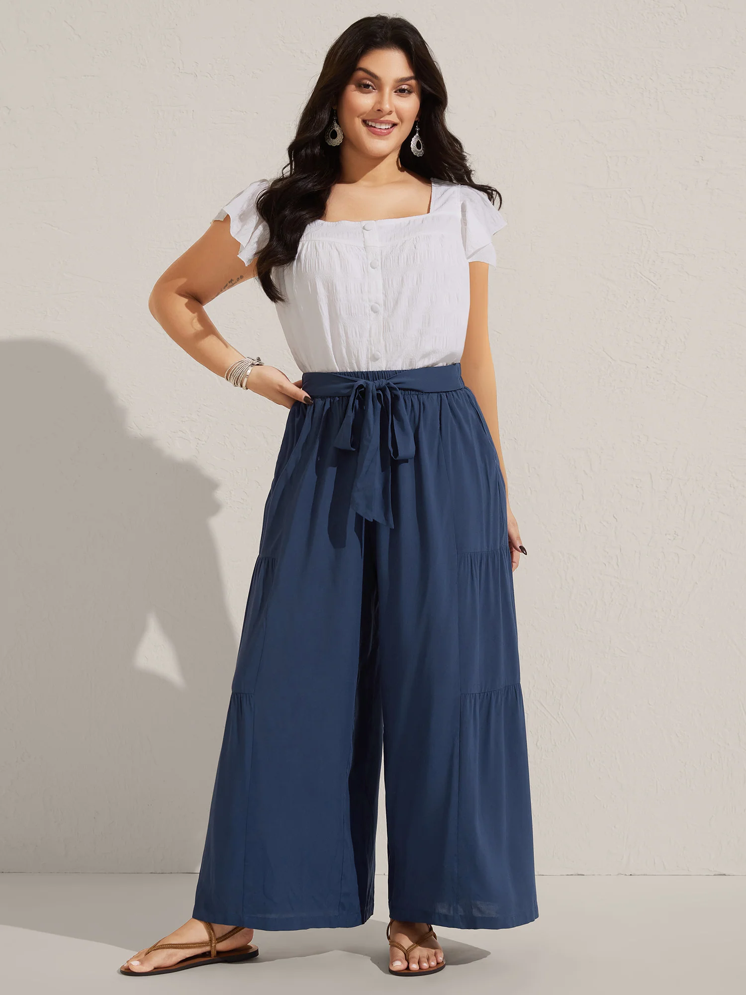 Rayon Belted Solid Wide-Leg Pants - Image 2
