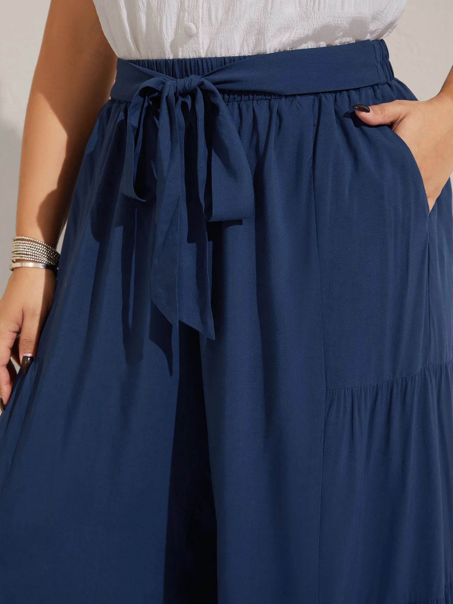 Rayon Belted Solid Wide-Leg Pants - Image 3