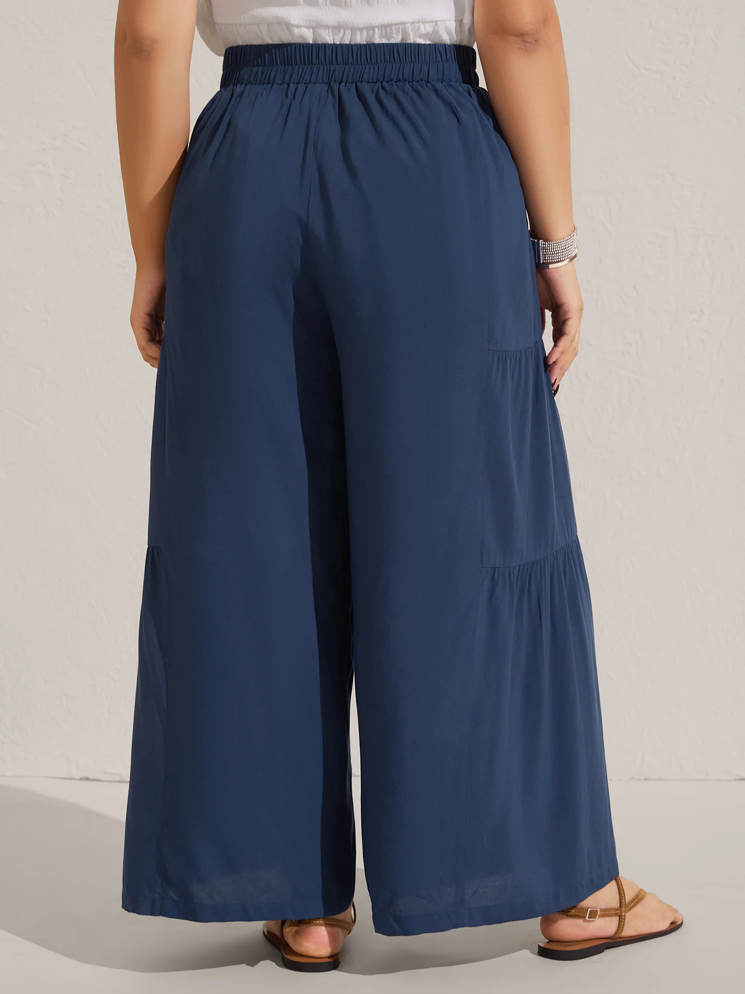 Rayon Belted Solid Wide-Leg Pants - Image 4