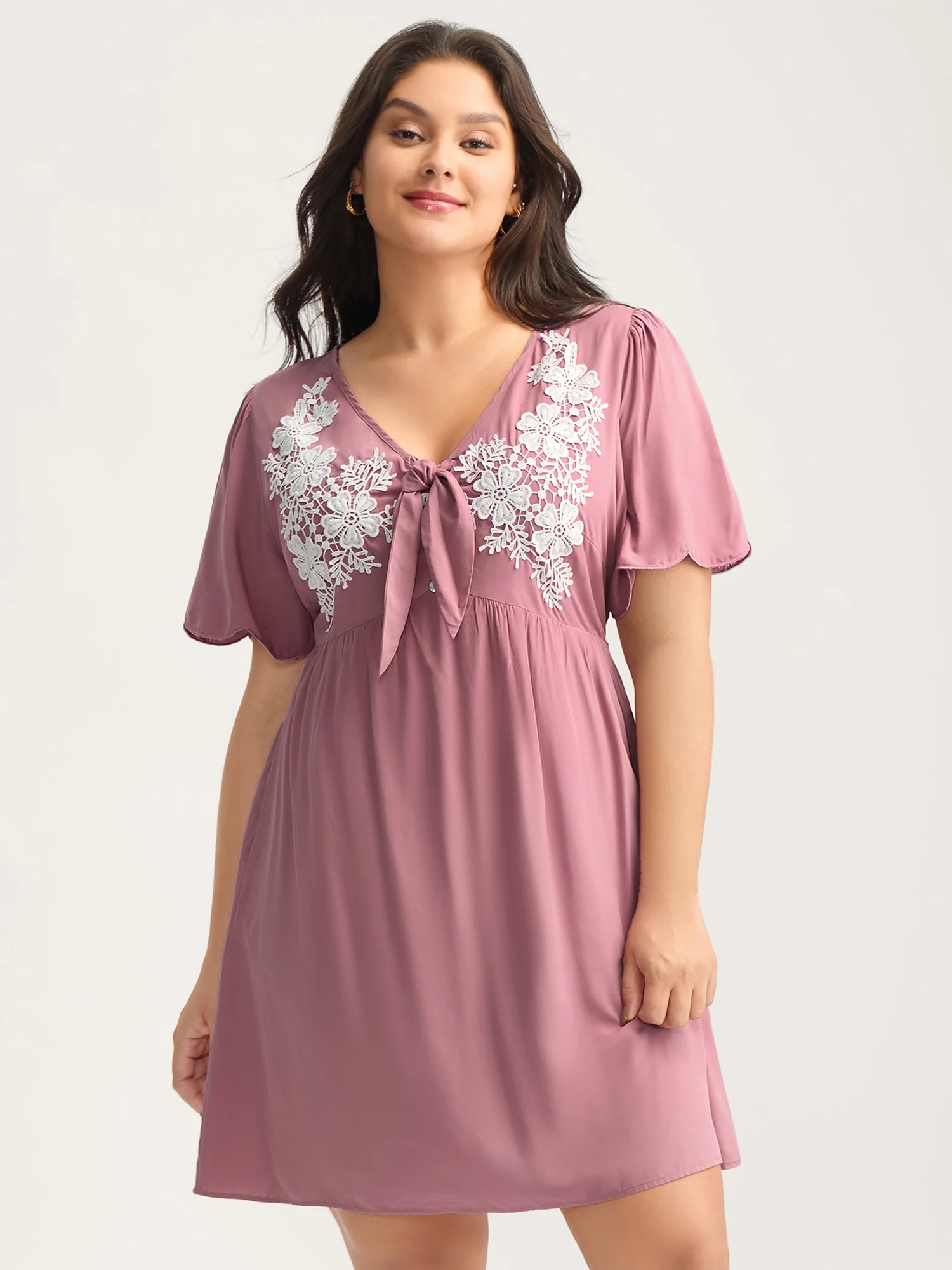 Rayon Bodice Embroidered Patchwork Knot Midi Dress - Image 2