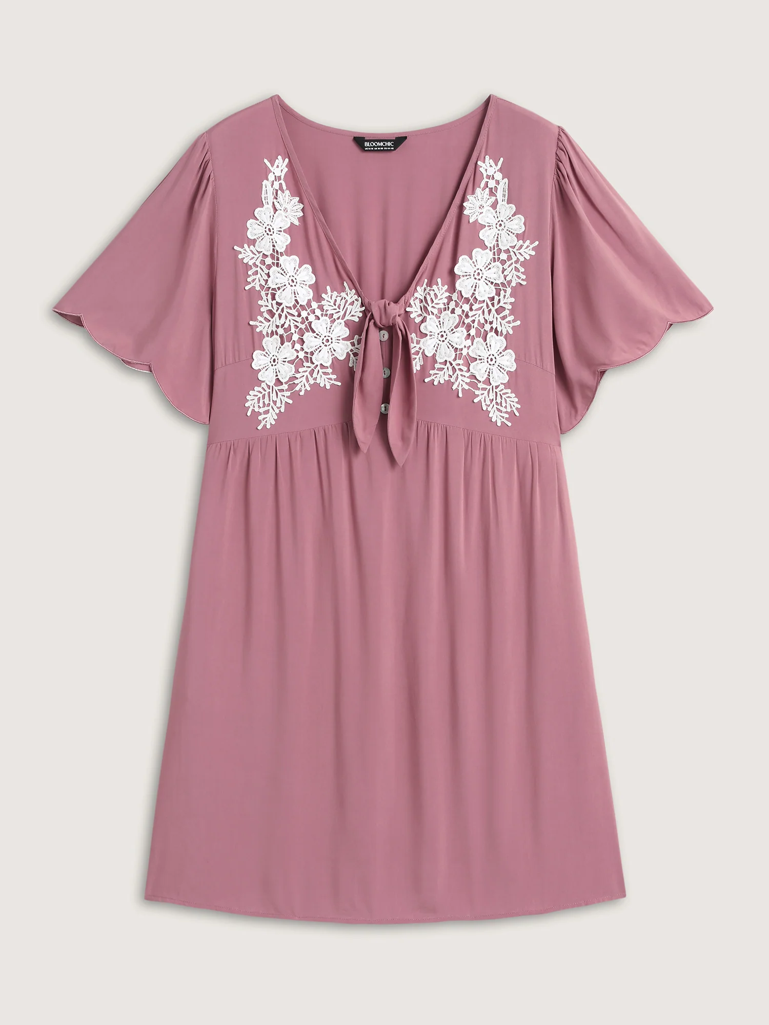 Rayon Bodice Embroidered Patchwork Knot Midi Dress - Image 7